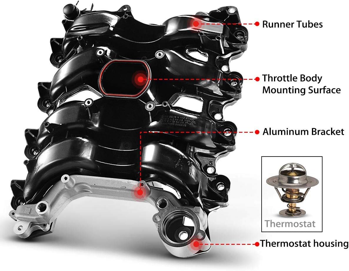 Upper Intake Manifold with Thermostat Compatible with Ford Crown Victoria Mustang Explorer Lincoln Town Car Mercury Grand Marquis Mountaineer 2001-2011 (V8 4.6L Only) I38877