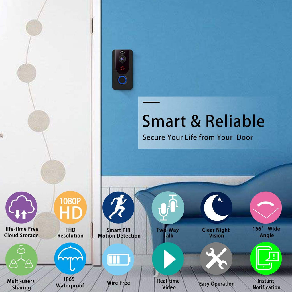 Wireless Doorbell Camera 1080P with Chime, PIR Motion Detection, IP65 Waterproof, 2-Way Audio M5475