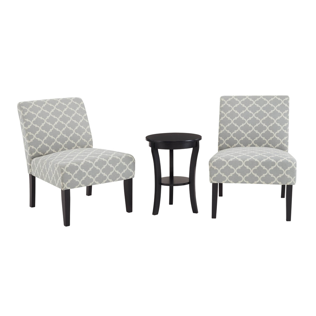 3Pc Set Gray Fabric Upholstery Side Table and 2 Chairs A6070