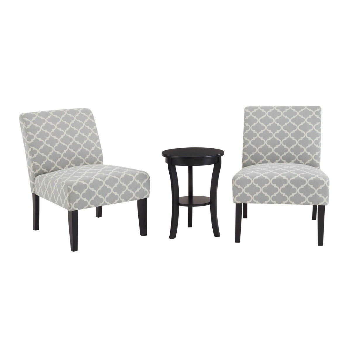 3Pc Set Gray Fabric Upholstery Side Table and 2 Chairs A6070