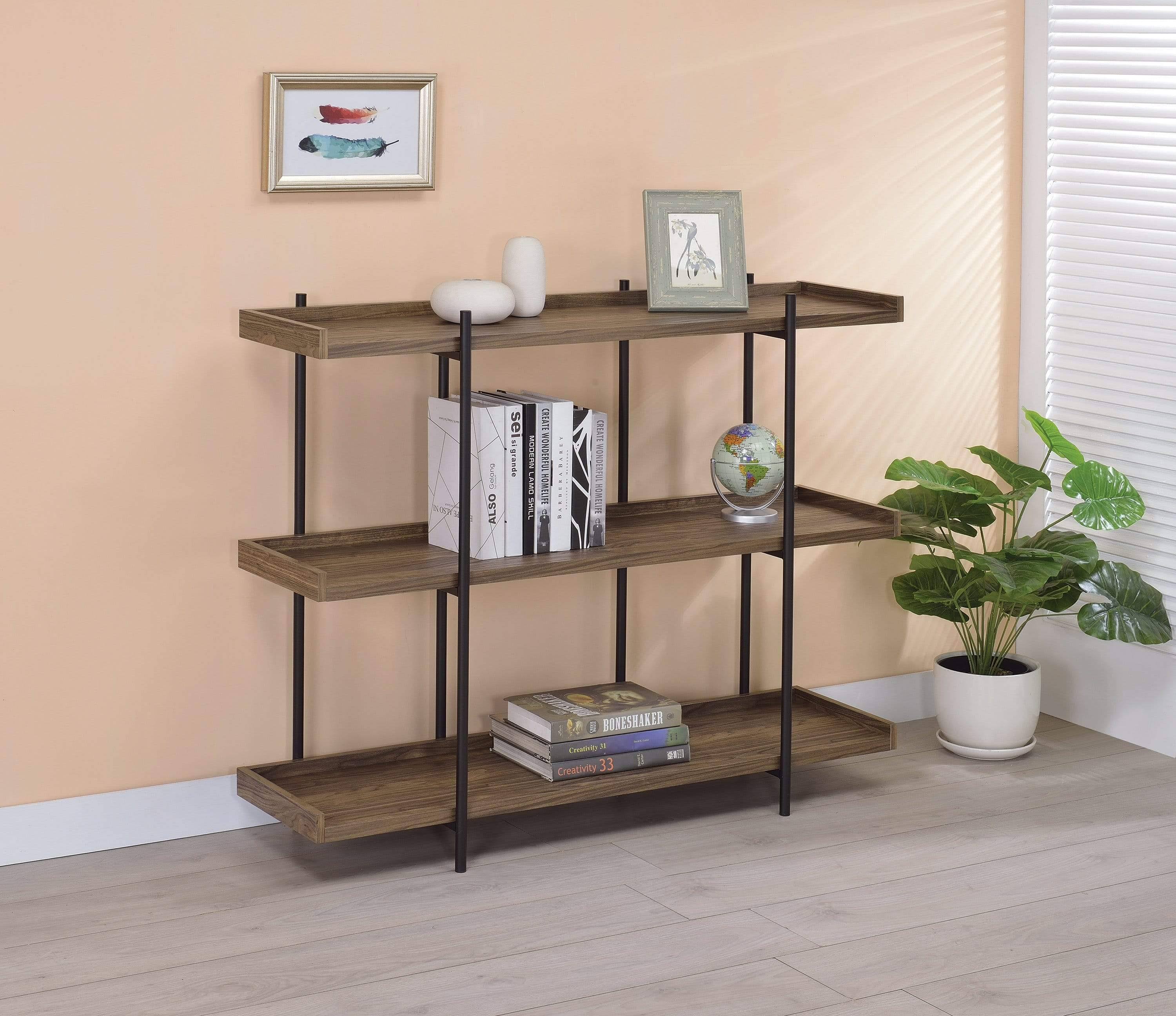 Aged Walnut 3-Shelf Bookcase U872