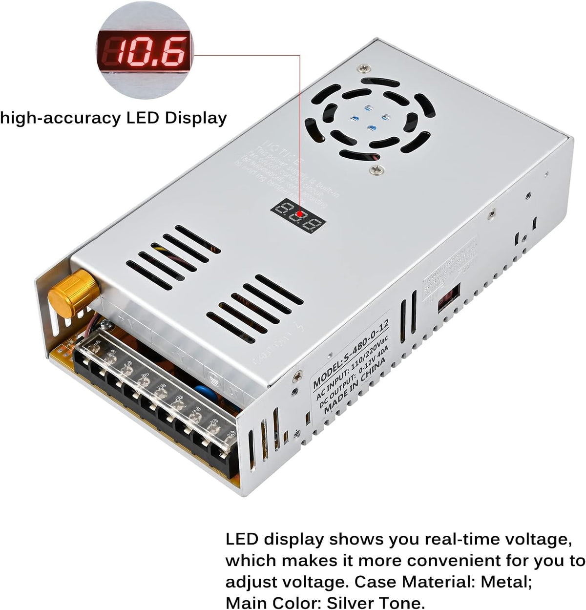 480W DC Output 0-12V Adjustable Switching Power Supply Pack of 2 T63885