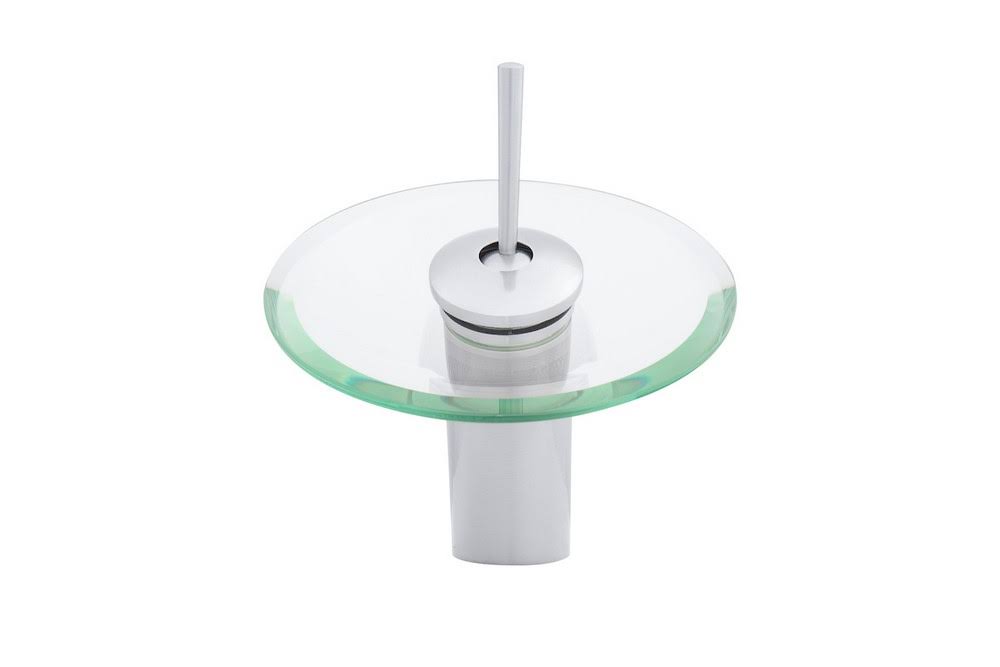 Brushed Nickel Clear Glass Single Lever Waterfall Lav Faucet Q77478