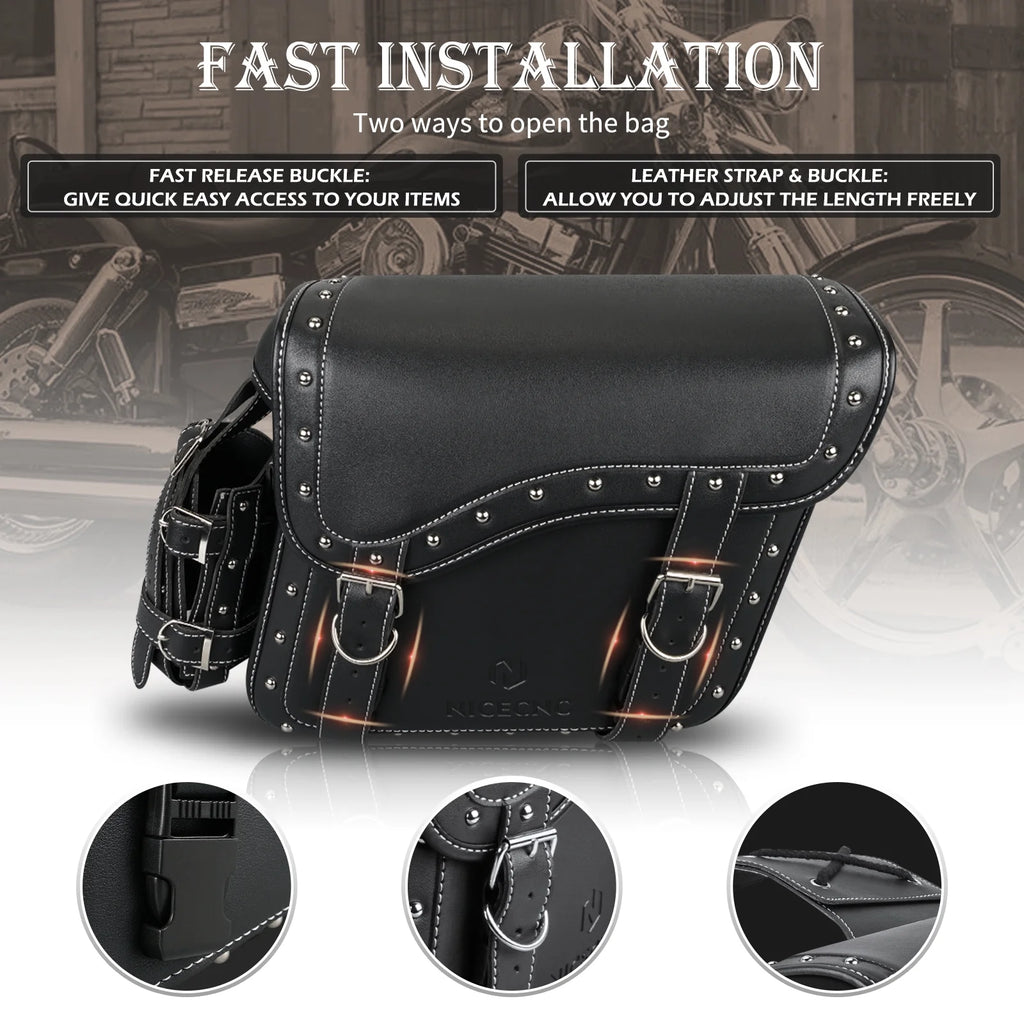 Large Black PU Leather Saddlebags 35L with Cup Holder P376