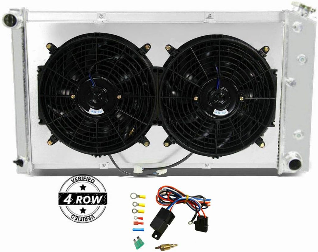 4 Row Aluminum Radiator with 2X12 Fan, Shroud and Thermostat Relay Kit, 34 Overall Width K179751