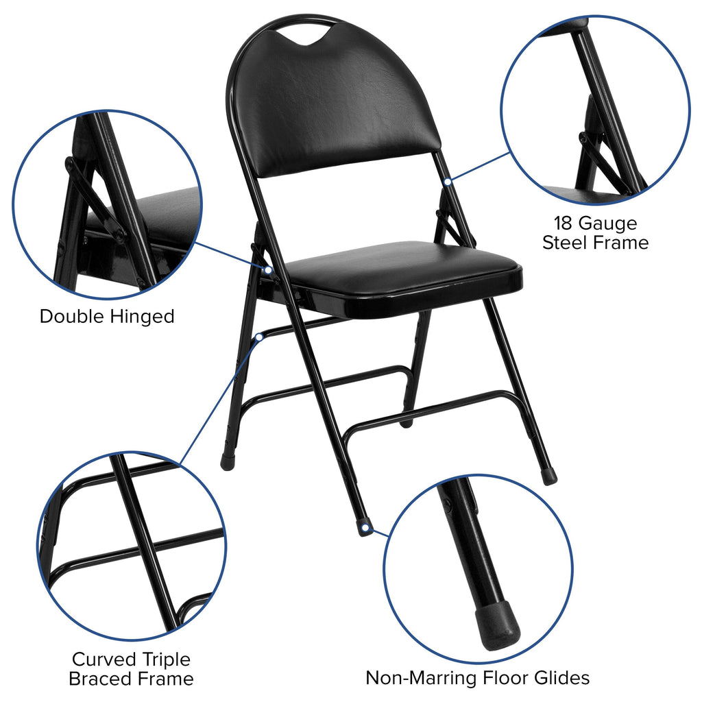 4 Pack Extra Large Triple Braced Folding Chair Gray Vinyl U3860