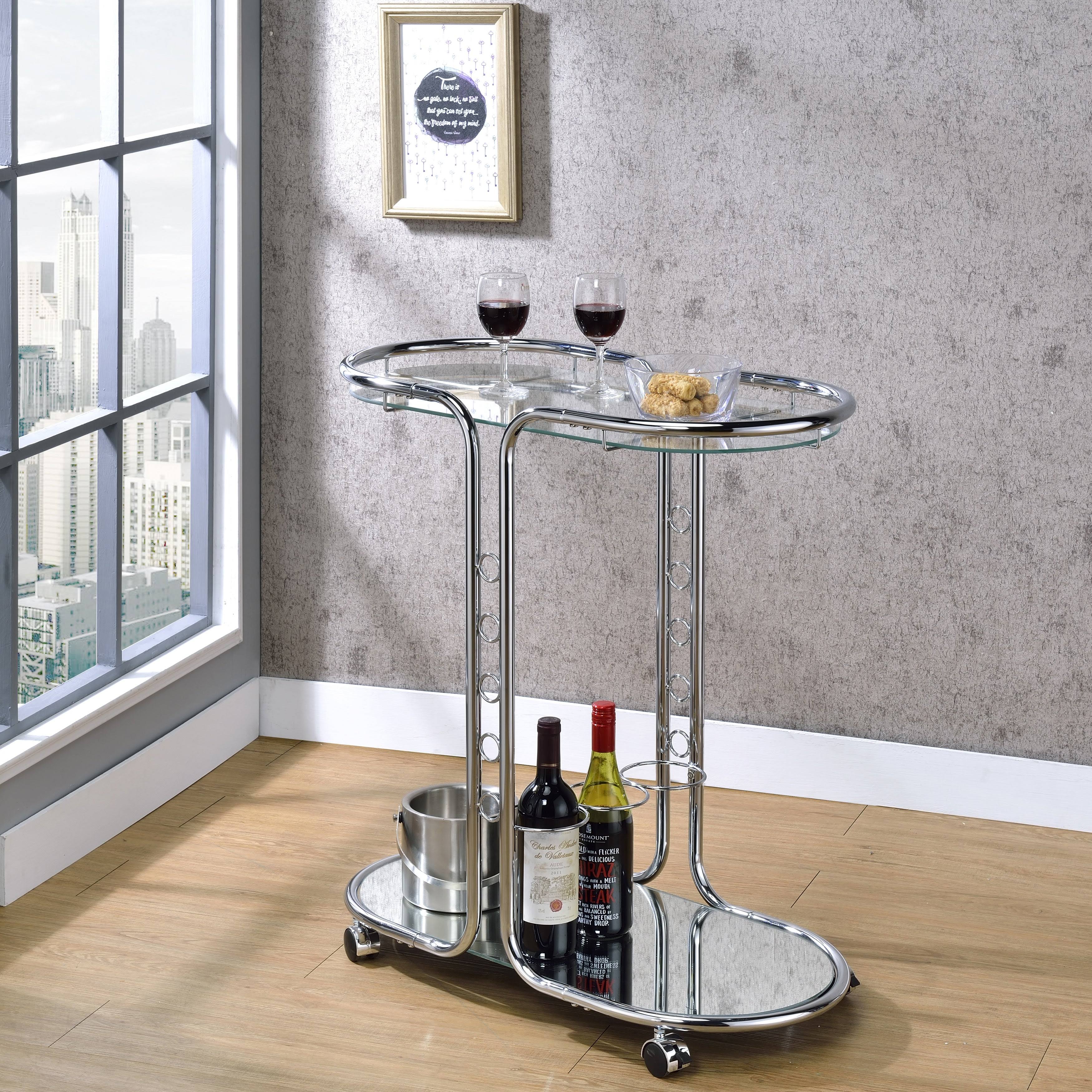 Chrome Glass Top Serving Cart A698