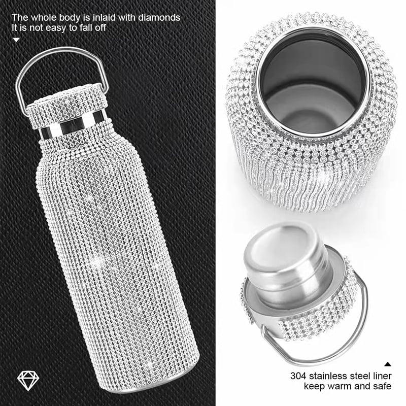Bling Rhinestone Stainless Steel Insulated Water Bottle With Carry on Chain 500ML P52721