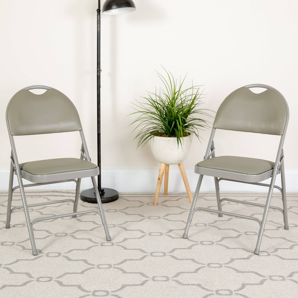 4 Pack Extra Large Triple Braced Folding Chair Gray Vinyl U3860