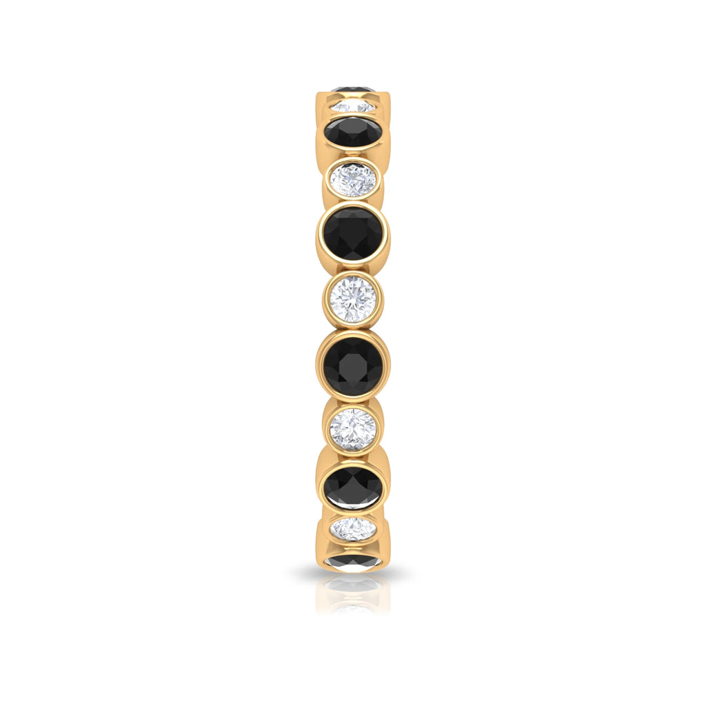 1 CT Black Onyx and Diamond Eternity Band Ring, 18K Yellow Gold, US 7.00 S315