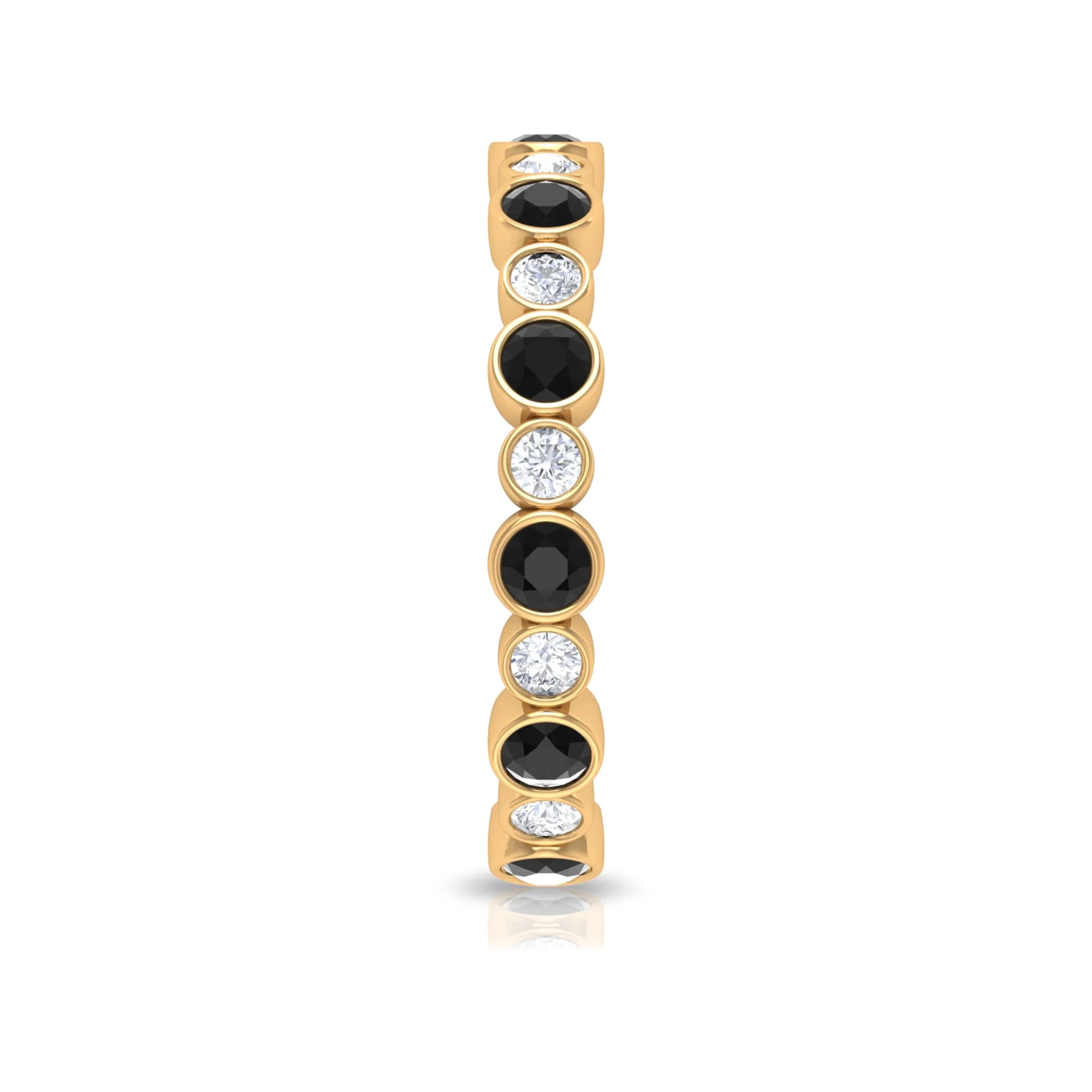 1 CT Black Onyx and Diamond Eternity Band Ring, 18K Yellow Gold, US 7.00 S315