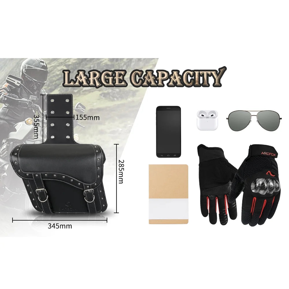 Large Black PU Leather Saddlebags 35L with Cup Holder P376