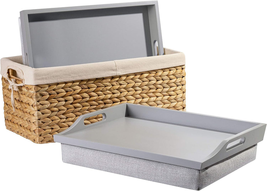 Wood Lap Trays with Basket Set, Calming Gray, Pack of 2 Z179