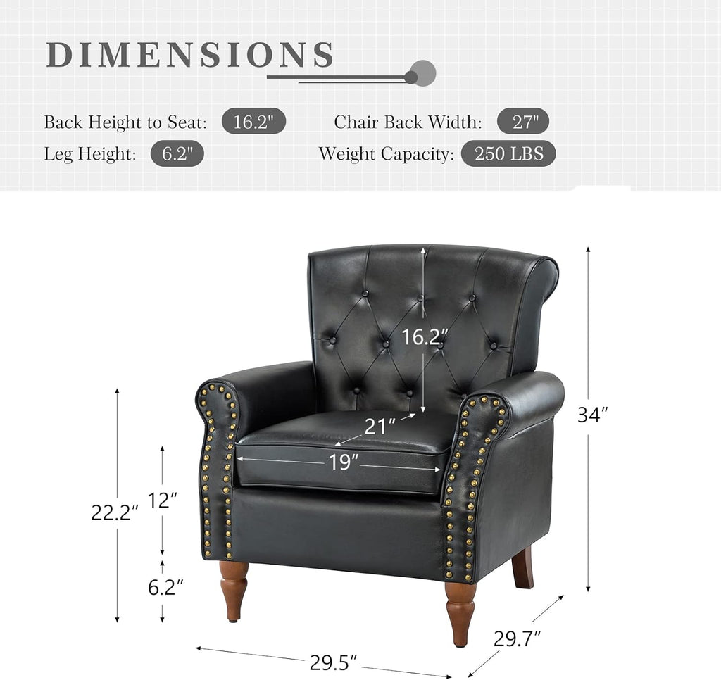 Black PU Leather Accent Chair Set Of 2 with Solid Wood Legs N106119