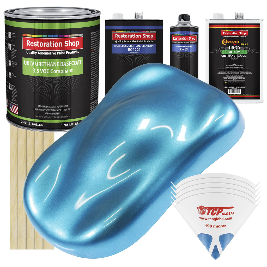 Electric Blue Metallic Low VOC Urethane Basecoat Clearcoat Car Auto Paint Complete Medium Gallon Kit B478