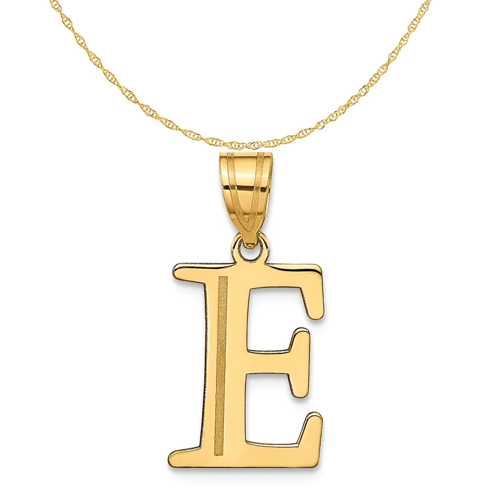14K Yellow Gold Etched Letter E Initial Pendant Charm with 10K Yellow Gold Rope Chain Necklace 16'' D827411