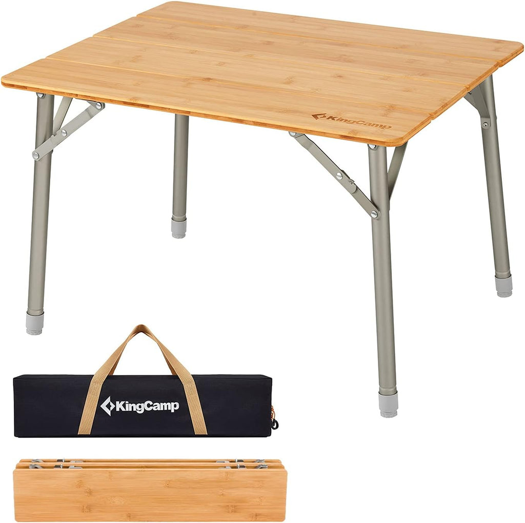 Bamboo Folding Camping Table with Adjustable Height Aluminum Legs S39516