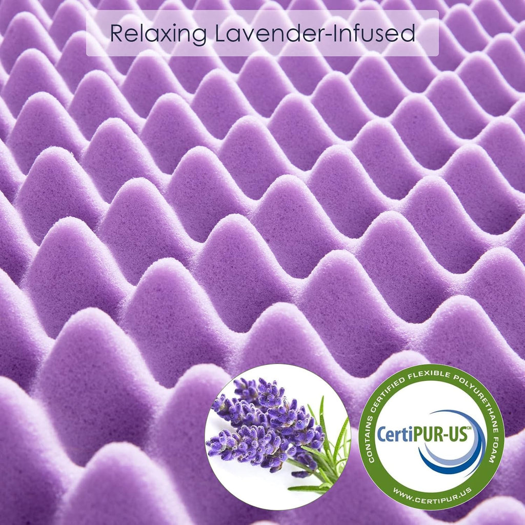 California King 3-Inch Lavender Memory Foam Mattress Topper with Removable Cover E3401