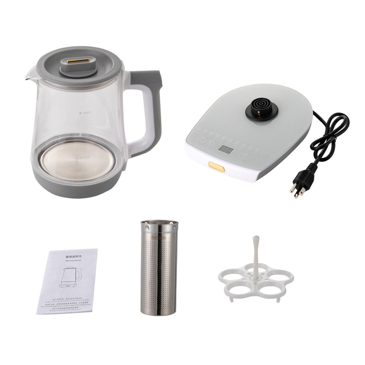 1.8L 800W Electric Kettle Glass Water Boiler Stainless Steel O616397