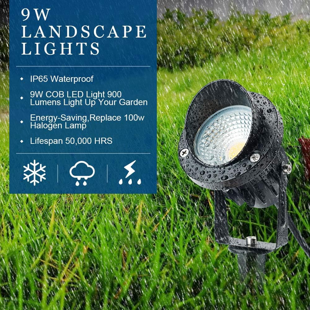 10 Pack 12v 9W LED Landscape Lights, IP65 Waterproof Warm White with Connector U527