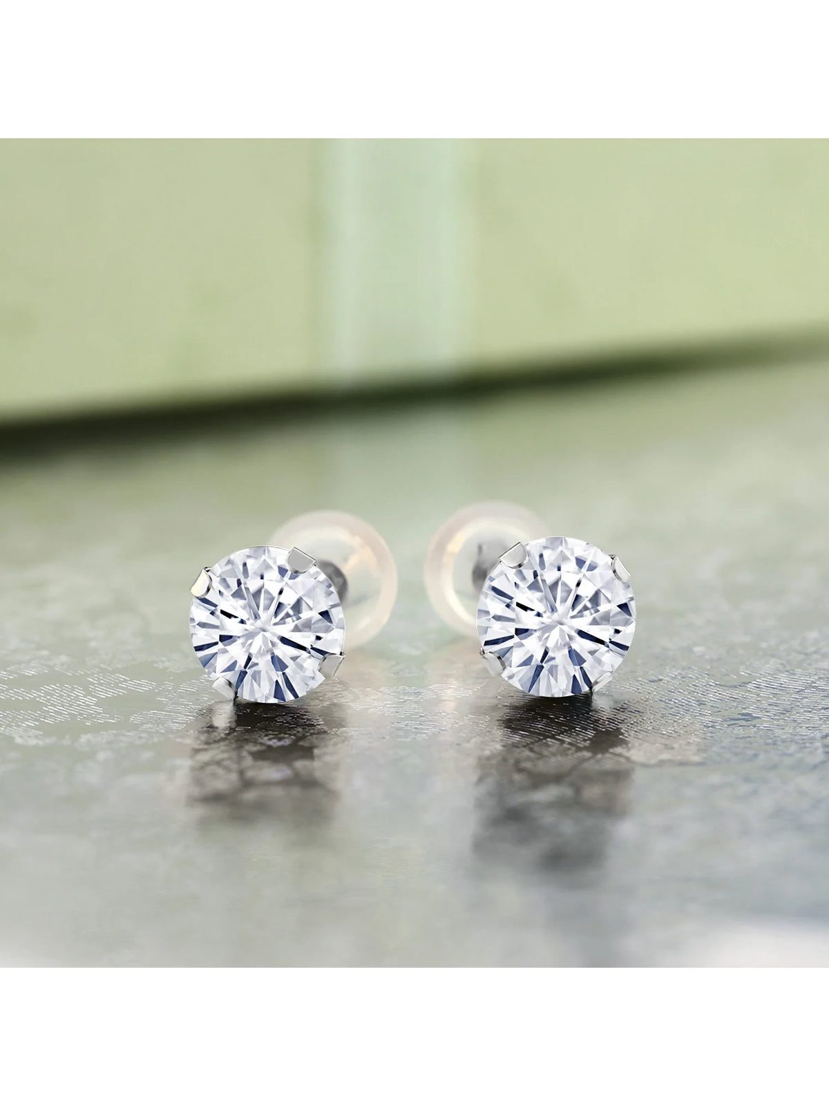 14K White Gold White Moissanite Stud Earrings (2.00 Cttw, Round 6.5MM) E7736