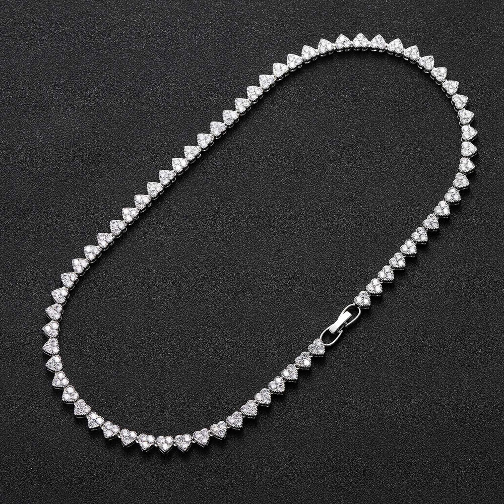 18K Gold Silver Plated 6.5mm Hip Hop Heart Chain Necklaces CZ R566