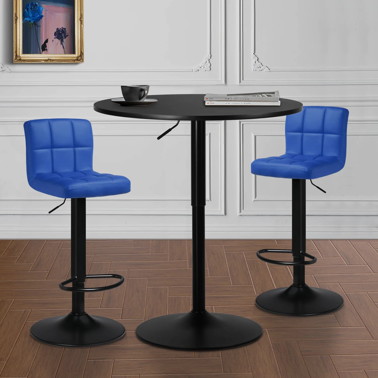 Blue/Black 3 Piece Bar Table and PU Leather Bar Stools A126442