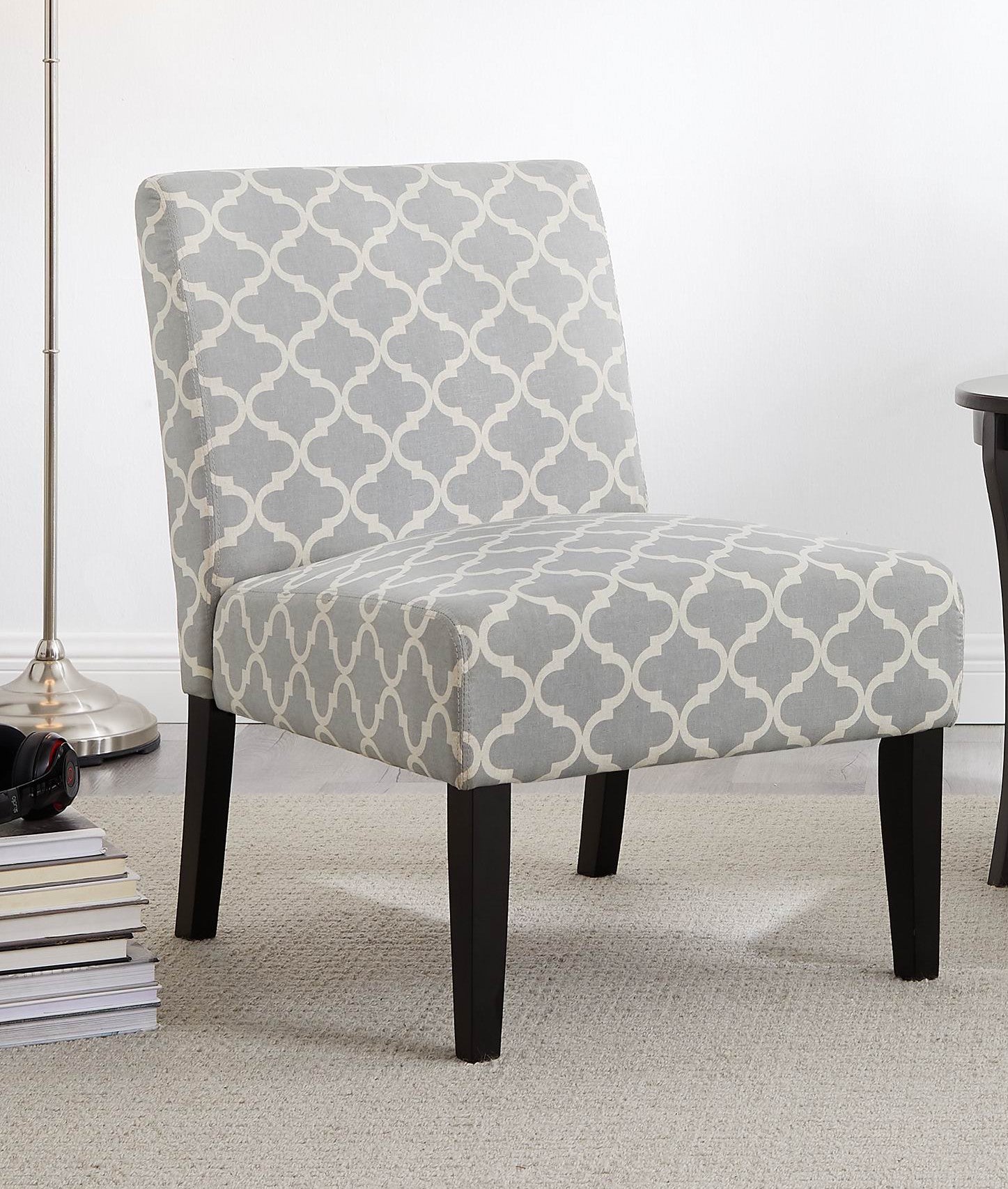 3Pc Set Gray Fabric Upholstery Side Table and 2 Chairs A6070
