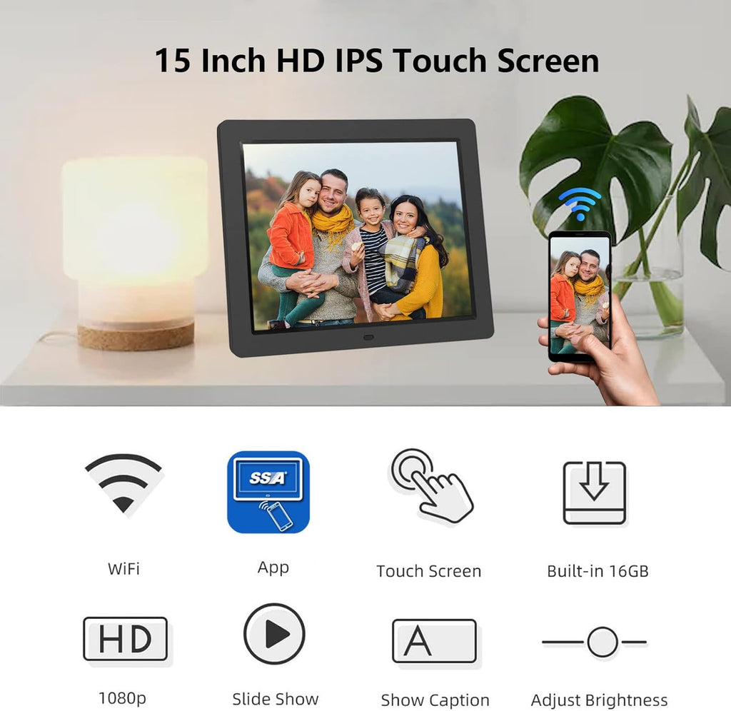 15 inch FHD IPS Touch Screen WiFi Digital Photo Frame with 16GB Storage Q588305