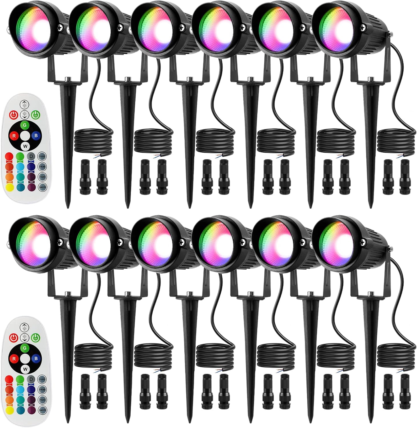 12 Pack 8W RGB Low Voltage LED Landscape Spotlights C14771