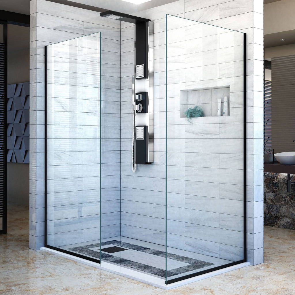 Frameless Shower Screens 30 in. W x 72 in. H Each, Satin Black E487