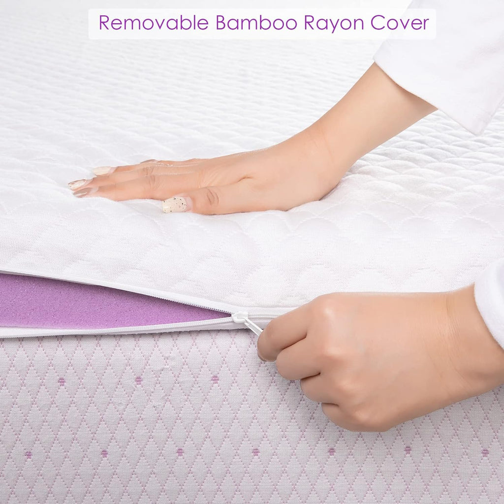 California King 3-Inch Lavender Memory Foam Mattress Topper with Removable Cover E3401