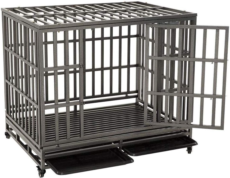 38 Heavy Duty Steel Dog Crate with Two Lock and Four Wheels W505