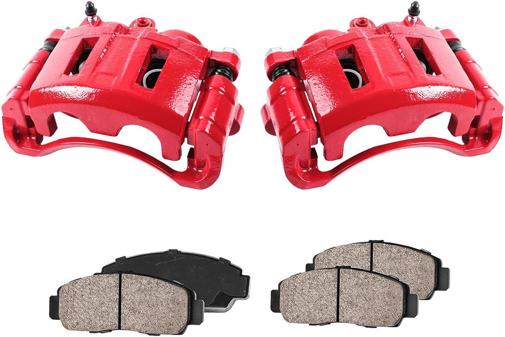 Red Coated Caliper Pair + Ceramic Brake Pads + Hardware Brake Kit P880