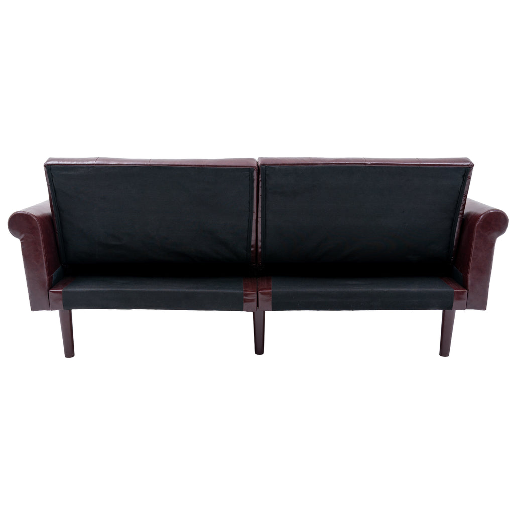 Brown PU Leather Convertible Sofa Bed Loveseat with 2 Pillows G858