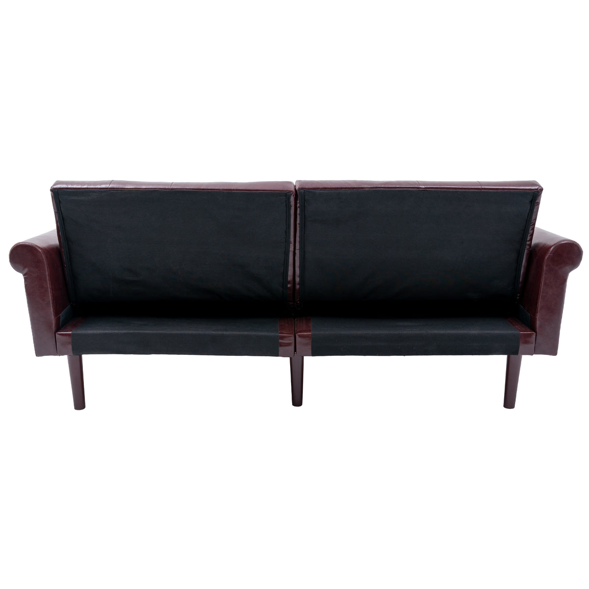 Brown PU Leather Convertible Sofa Bed Loveseat with 2 Pillows G858