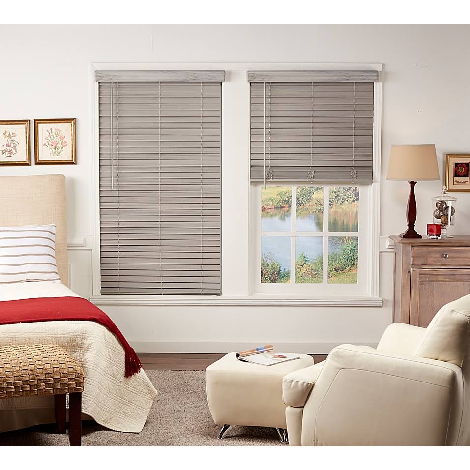 Cordless Faux Wood Blind in Grey T317