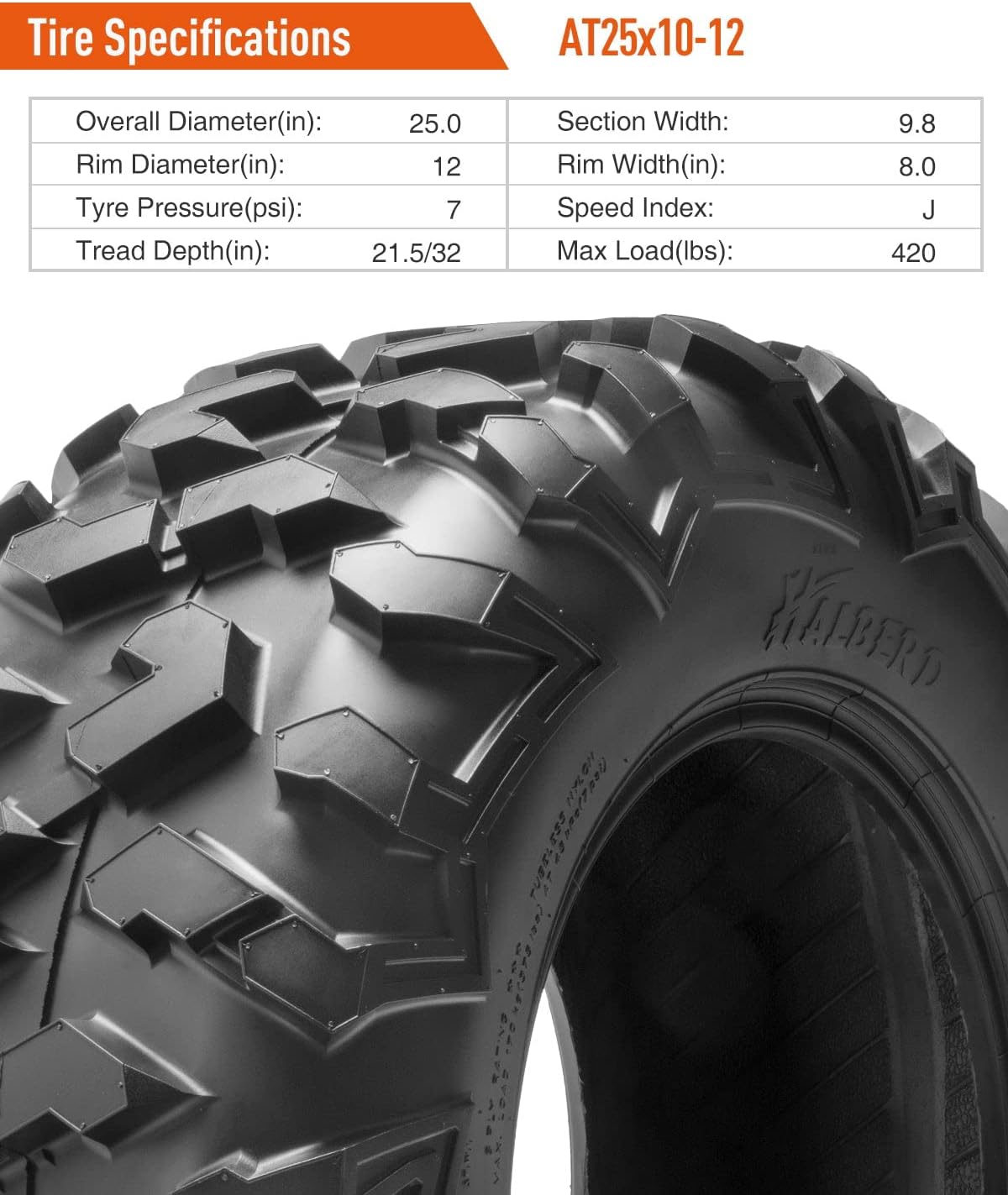 Set of 4 ATV UTV Tires 25x8-12 25x10-12 17MM Tread Depth P645