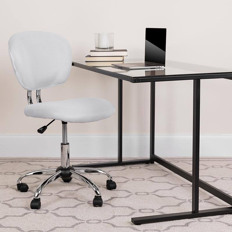 White Mesh Padded Swivel Task Office Chair with Chrome Base L507