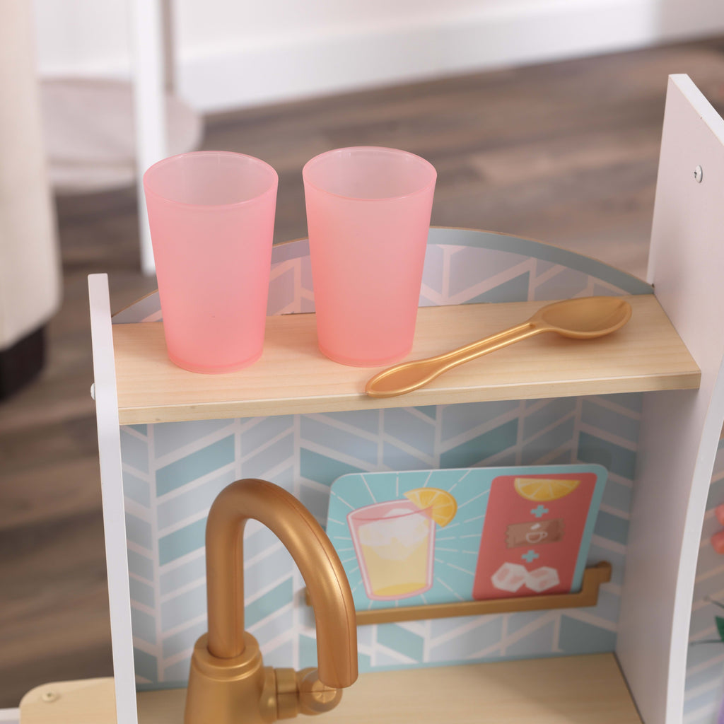 White Wooden Play Kitchen with 20-Piece Pretend Food Accessories C454