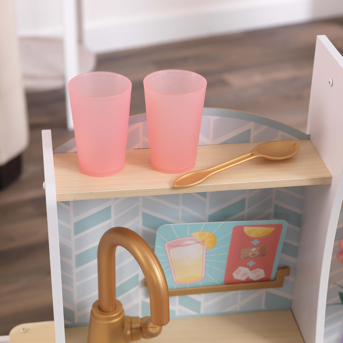 White Wooden Play Kitchen with 20-Piece Pretend Food Accessories C454
