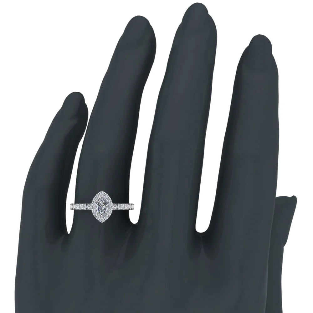 Marquise Cut Halo Diamond Ring 14K Gold 1.10 Carat C480