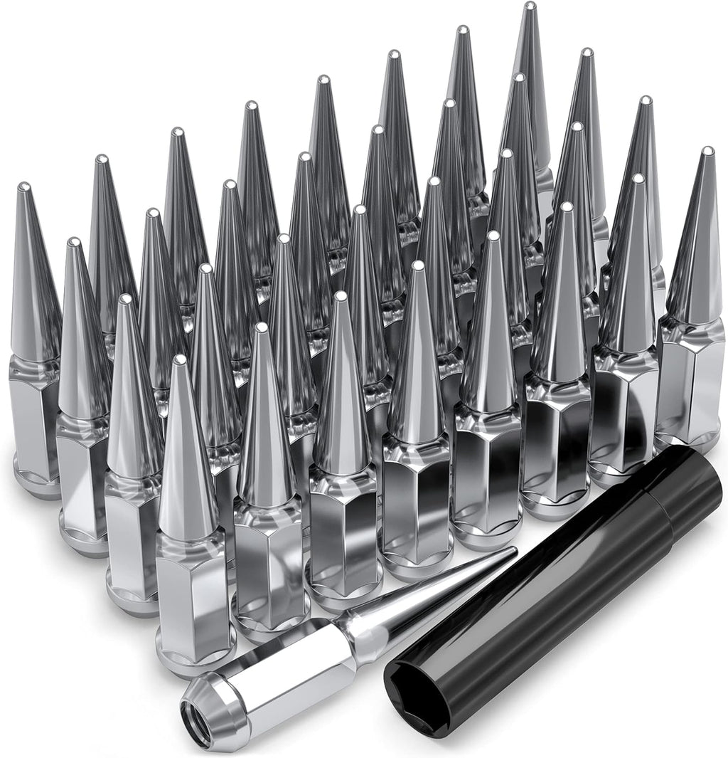 Chrome M14x2.00 1-Pc Hex Spike Lug Nut Set with Extra Spike Lug Nut, 33 Pack Z9822
