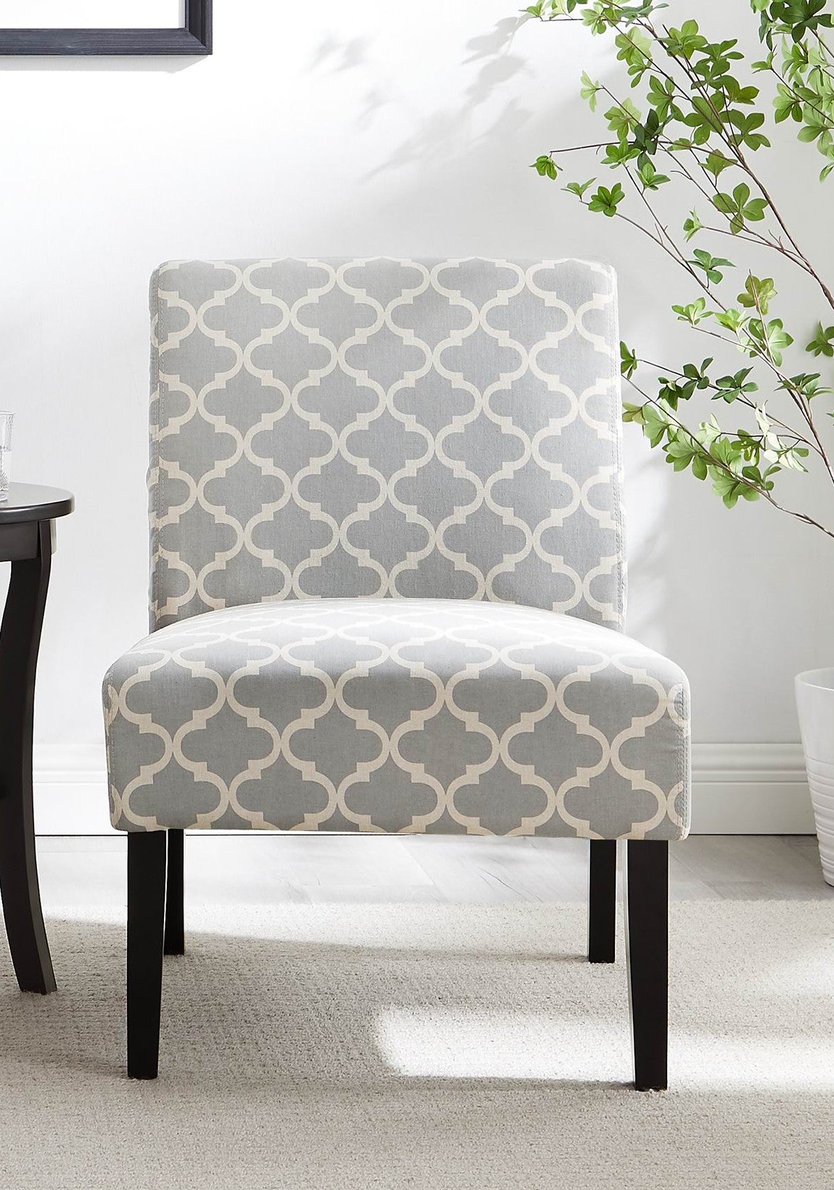 3Pc Set Gray Fabric Upholstery Side Table and 2 Chairs A6070