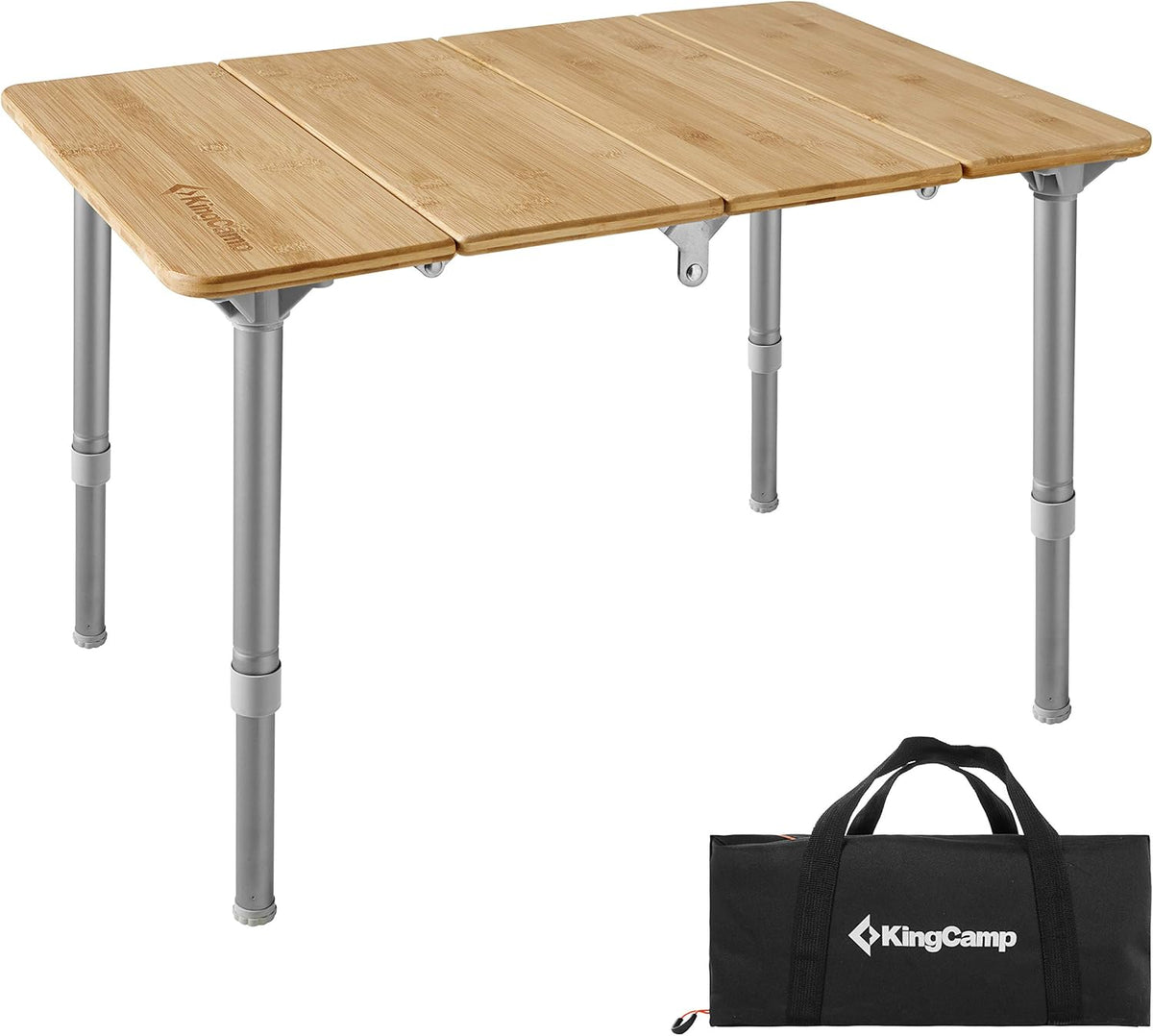 Bamboo Folding Camping Table with Adjustable Height Aluminum Legs S39516