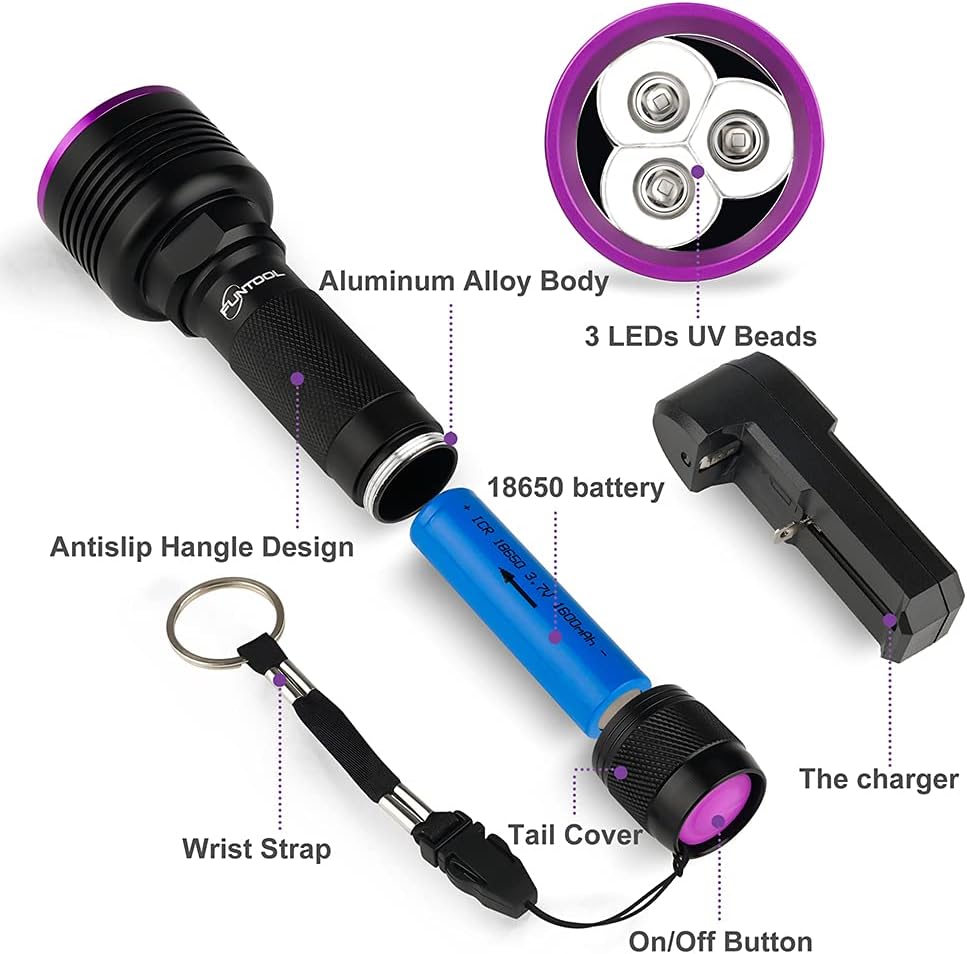 Black Light Flashlight UV Flashlight Rechargeable Ultraviolet 385-395nm J224