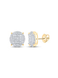 Yellow-tone Sterling Silver Mens Diamond Circle Cluster Earrings A1612