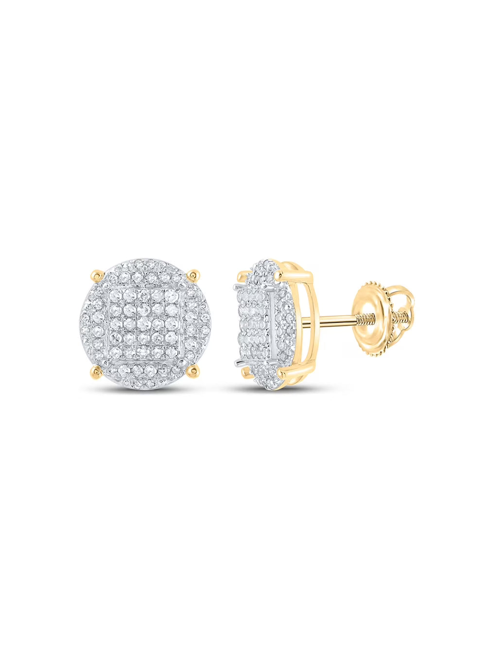 Yellow-tone Sterling Silver Mens Diamond Circle Cluster Earrings A1612