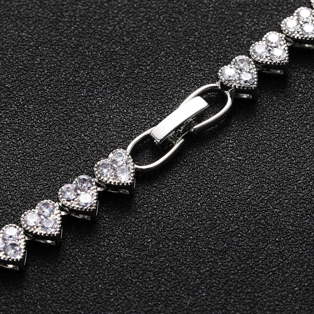 18K Gold Silver Plated 6.5mm Hip Hop Heart Chain Necklaces CZ R566