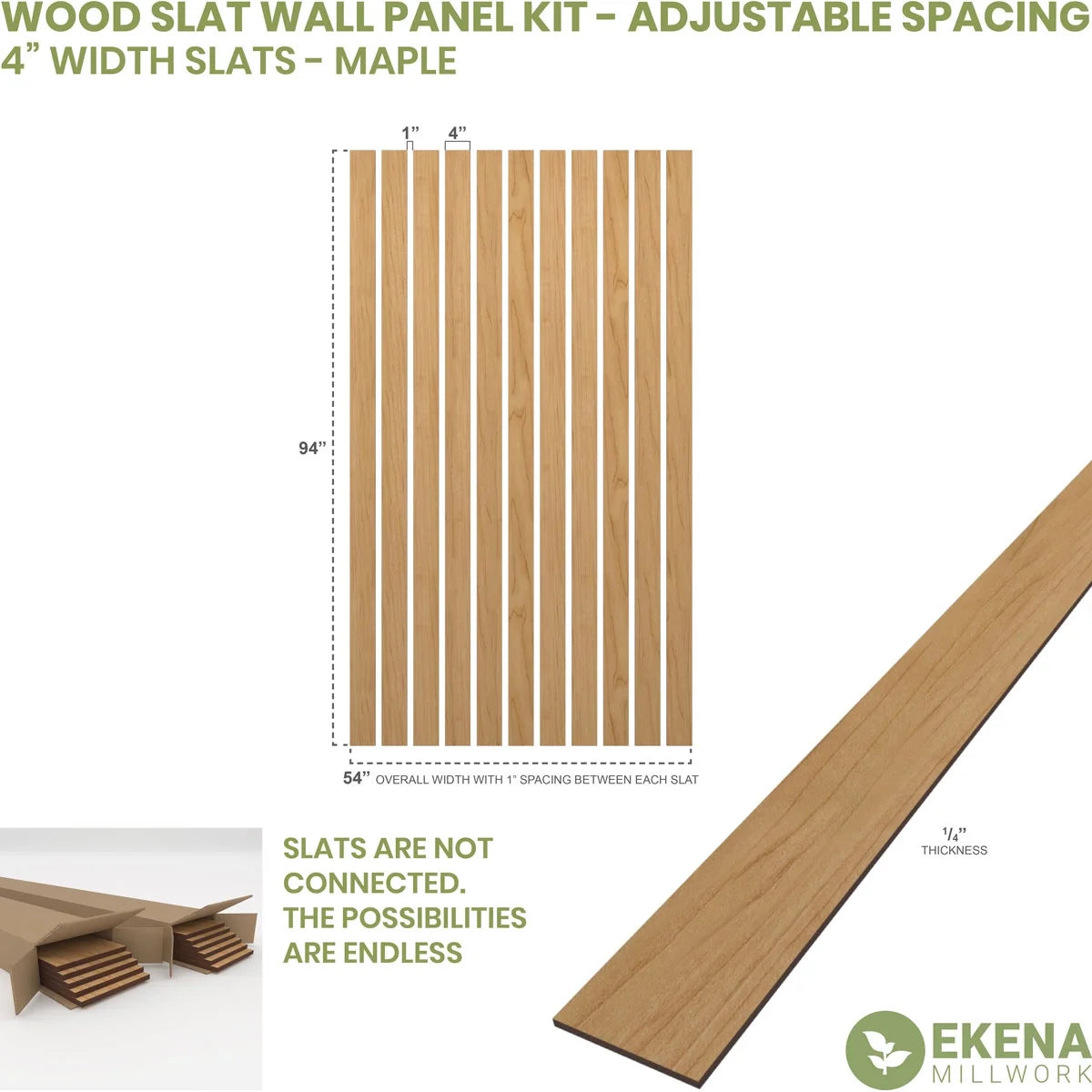 Adjustable Wood Slat Wall Panel Kit, Maple, 11 Slats U960304